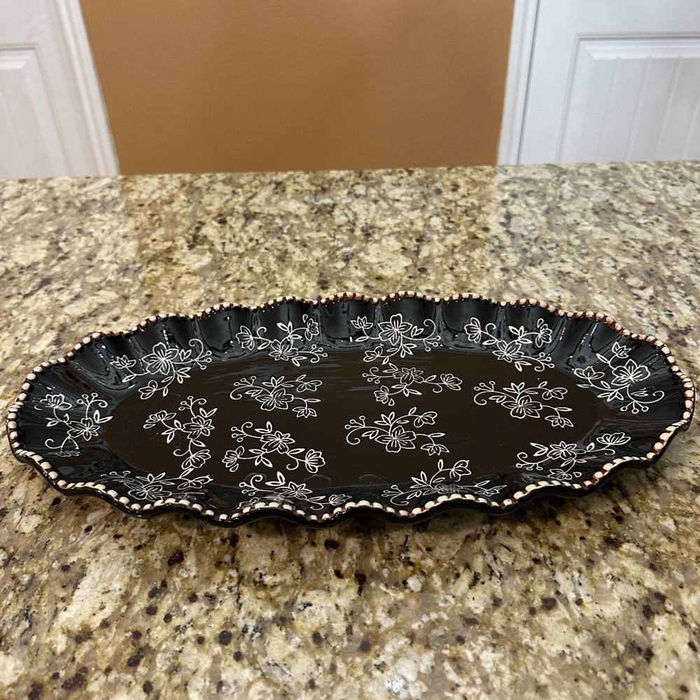 Temp-Tations Black Floral Serving Platter